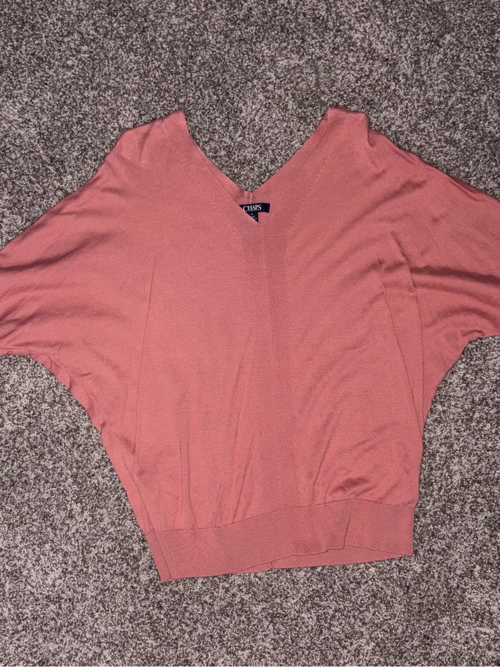 Chaps Dolman V-Neck Sweater Top - Rose